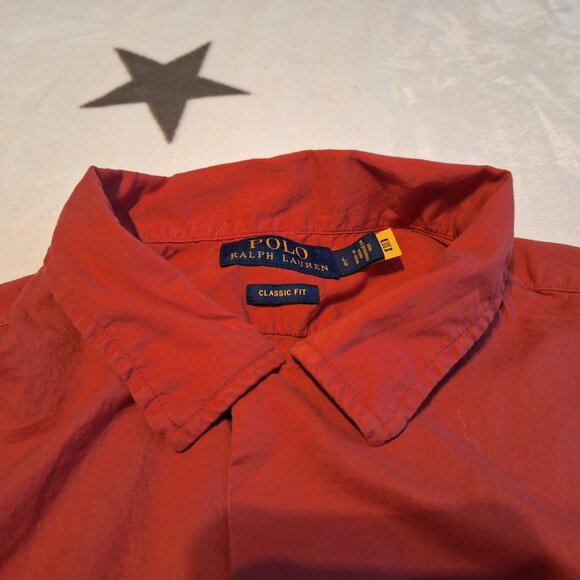 Polo Ralph Lauren Mens Red Short Sleeve Camp Shirt Size Large Cotton Pocket - Picture 7 of 8